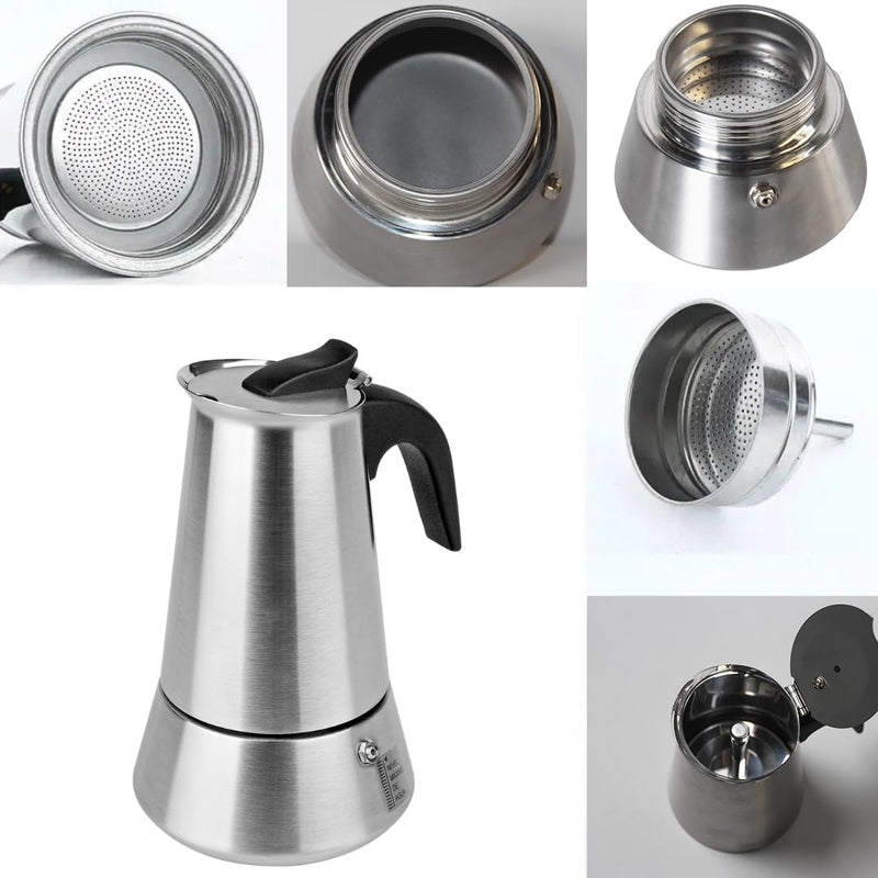 4 Cup Stovetop Espresso Maker Matte Stainless Steel Moka Pot Italian and Cuban Mocha Coffee Maker, Compatible with Gas, Electric, Ceramic, and Induction stovetops(6.6 fl oz/200 ml) 4 Cup