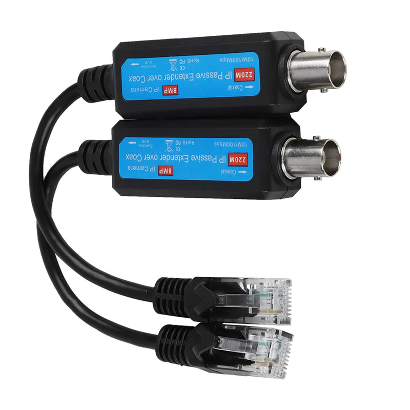 IP Passive Network Coaxial Transmitter, 1 Pair 10/100Mbps 1CH Passive IP Network Coaxial Transceiver Converter Extender for IP NVR Camera System