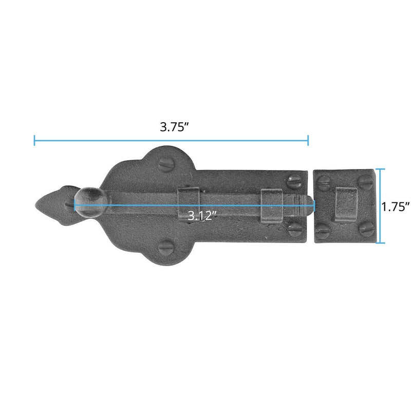 Renovators Supply Manufacturing Slide Bolt Latch 3 3/4 in. Black Wrought Iron Ball Tip Style Slide Bolt with Mounting Hardware Pack of 2 3.75 inch - Ball Tip