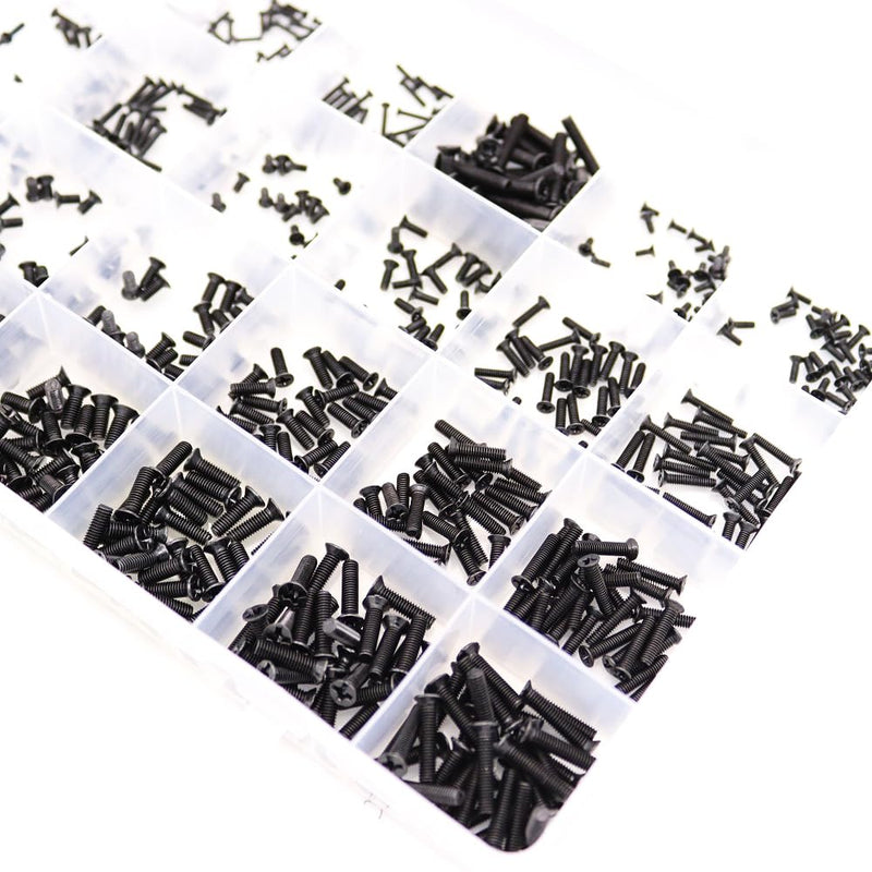 AXK 720pcs Countersunk Flat Head Phillips Small Mini Screw Set M1.4 M1.7 M2 M2.5 M3 Carbon Steel Computer Notebook Laptop Screws Kit