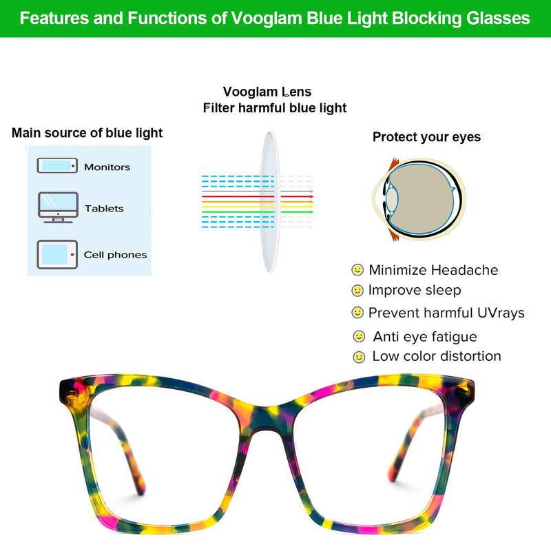 VOOGLAM Square Blue Light Glasses for Women Anti Eyestrain Dry Eyes Computer Phone TV Eyewear Lightweight Kiersten Multicolor Clear