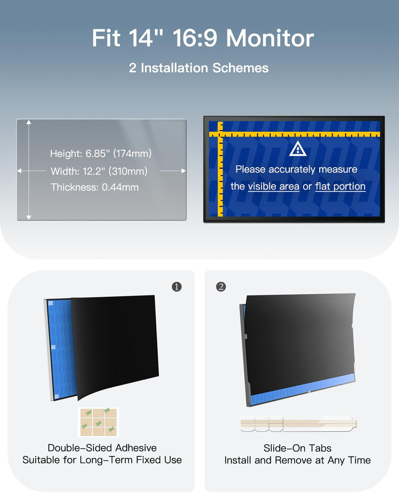 Laptop Privacy Screen 14 Inch 16:9, 2-Pack - Enhanced Anti-Glare & Blue Light Filter for Comprehensive Eye Care 14" (16:9) 12.2" x 6.85"