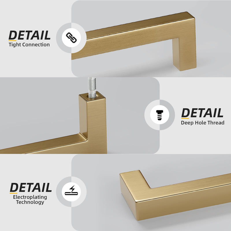 Goldenwarm 10 Pack 5 Inch (128mm) Champagne Bronze Cabinet Handles Square Drawer Pulls for Kitchen Cabinets Cupboard Dresser and Bathroom Vanity Hardware 5in Hole Centers