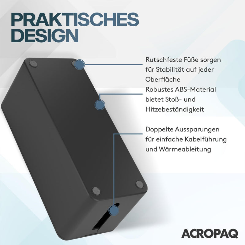 ACROPAQ Cable Box - (32 x 13.2 x 12.7 cm), Cable Management Box for Hiding Cables and Hiding Sockets, Plastic, Black - Cable Box, Cable Storage, Socket Box, Cable Boxes medium