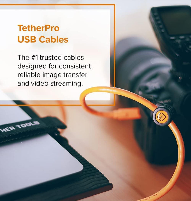 Tether Tools TetherPro USB 2.0 to Mini-B 8-Pin Cable | for Fast Transfer Between Camera and Computer | High Visibility Orange | 15 Feet (4.6 m) 15 Feet (4.6 m) 1