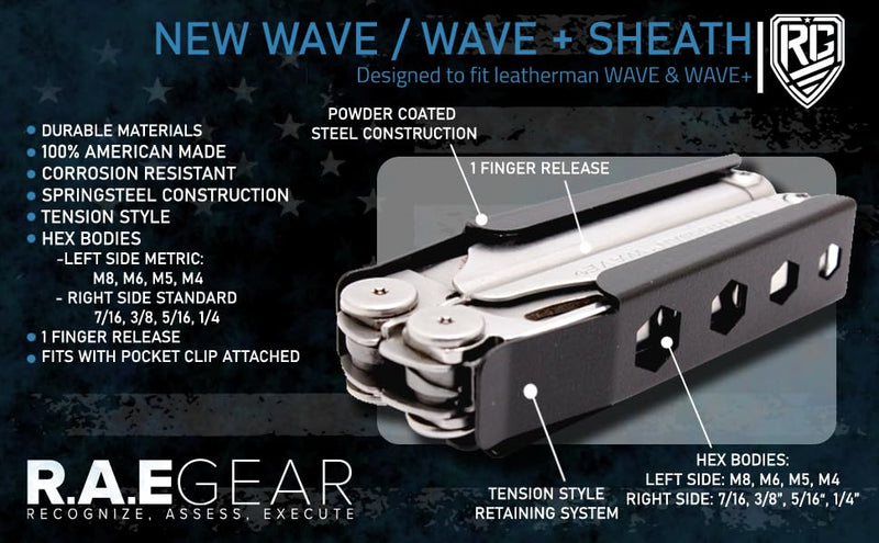 Wave Plus/New Wave Sheath Compatible with leatherman - DESIGNED BY RAE GEAR (2.25" BELT CLIP) 2.25" BELT CLIP