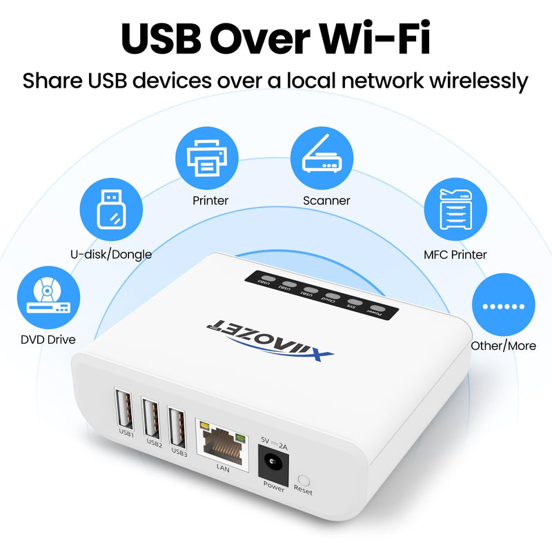 Wireless USB Server and Print Server Share USB Devices (Printer, Scanner or More) Over LAN via Ethernet or WiFi Network Easy Setup Compatible with Windows Mac and Linux Virtual USB (LK300EW) 3 USB Ports