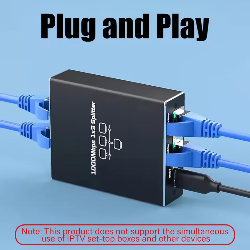 Aimery Ethernet Splitter High Speed Gigabit, 1000Mbps Ethernet Splitter 1 to 3[3 Devices Simultaneous Networking], RJ45 Splitter Adapter with USB Power Cable, Internet Splitter for Cat5e/6/7/8 Cable