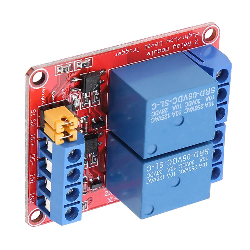 2 Channel Relay Module with Optocoupler, DC Relay Module Relay Relay Module Expansion Board High and Low Trigger with LED Warning Lamp for Special Sensor Shield (5V) 5V