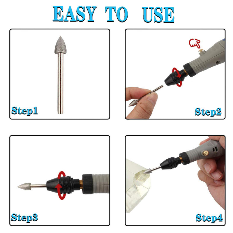 Diamond Cutter Set, 20 Pieces Diamond Burr Grinding Pins for Dremel Rotary Tool Accessories with 1/8 Inch Shank for Stone Glass Ceramic Carving, Grinding, Polishing, Engraving