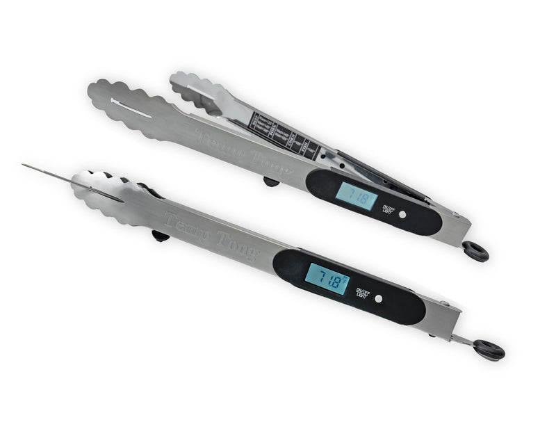 | Tongs Plus Thermometer | FDA Grade Stainless Steel | Great for BBQ or Grilling | Meat Thermometer | Heavy Duty | Silicone Grip