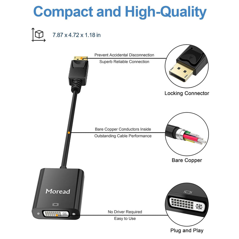 DisplayPort (DP) to DVI Adapter, Gold-Plated Display Port to DVI-D Adapter (Male to Female) Compatible with Computer, Desktop, Laptop, PC, Monitor, Projector, HDTV - Black 1
