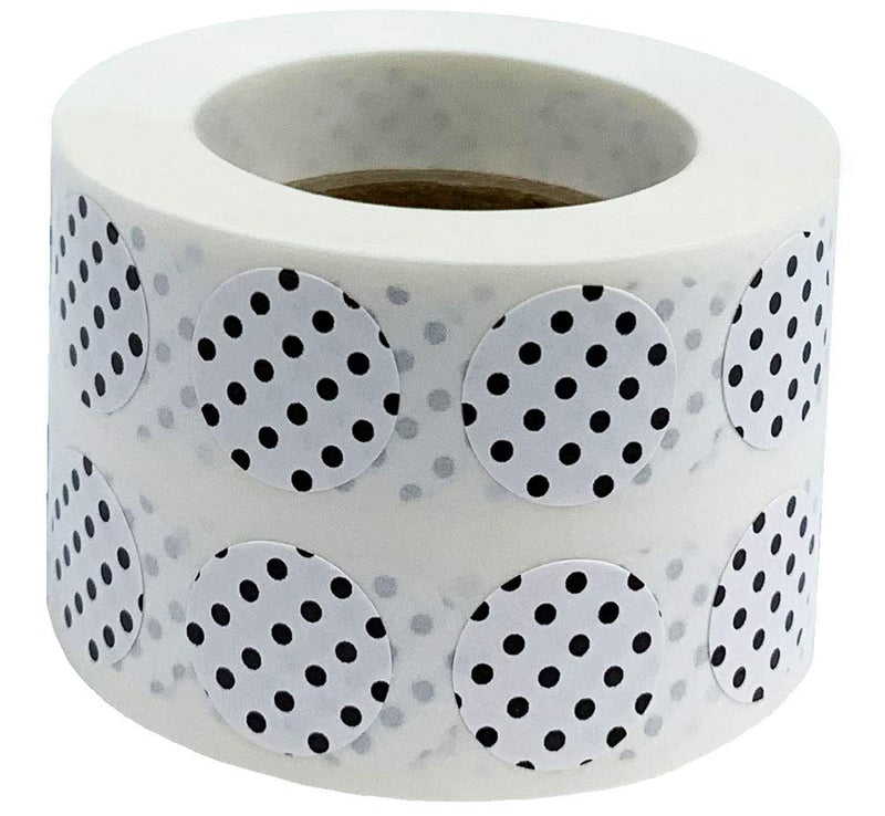 1/2" Inch Small White Labels with Black Polka Dots, 1,000 Total Adhesive Stickers on a Roll for Efficient Inventory Management, Crafting Projects, and Organization in Offices, Schools, and Home