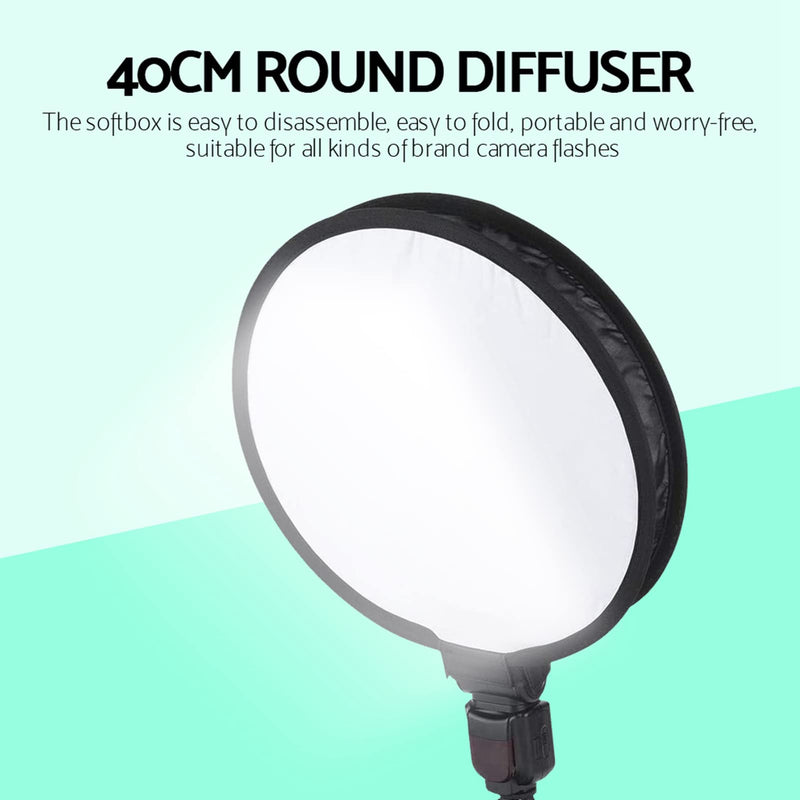 GOWENIC Softbox Diffuser, 40CM Round Shape Camera Flash Light Softbox, White, Nylon, Foldable, Portable, Includes Storage Bag