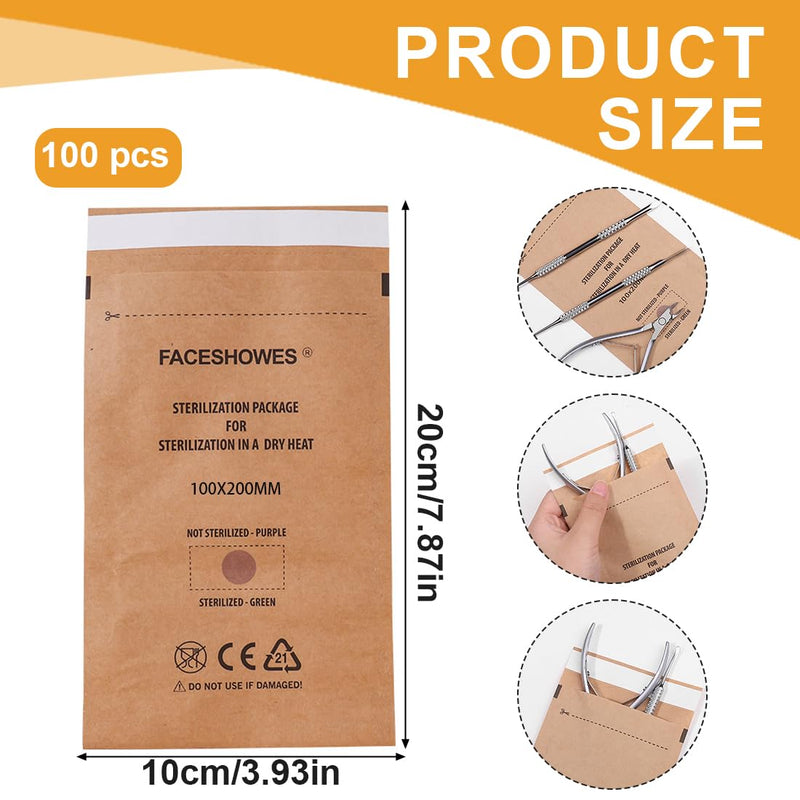 WeddHuis Sterilisation Bags Pack of 100 Self-Sealing Bags for Cosmetics and Nail Tools (100 x 200 mm) 100x200 mm - 100pcs