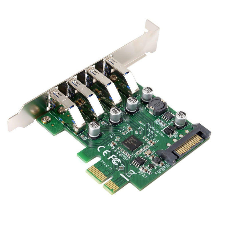 cablecc Low Profile 4 Ports PCI-E to USB 3.0 HUB PCI Express Expansion Card Adapter 5Gbps for Motherboard