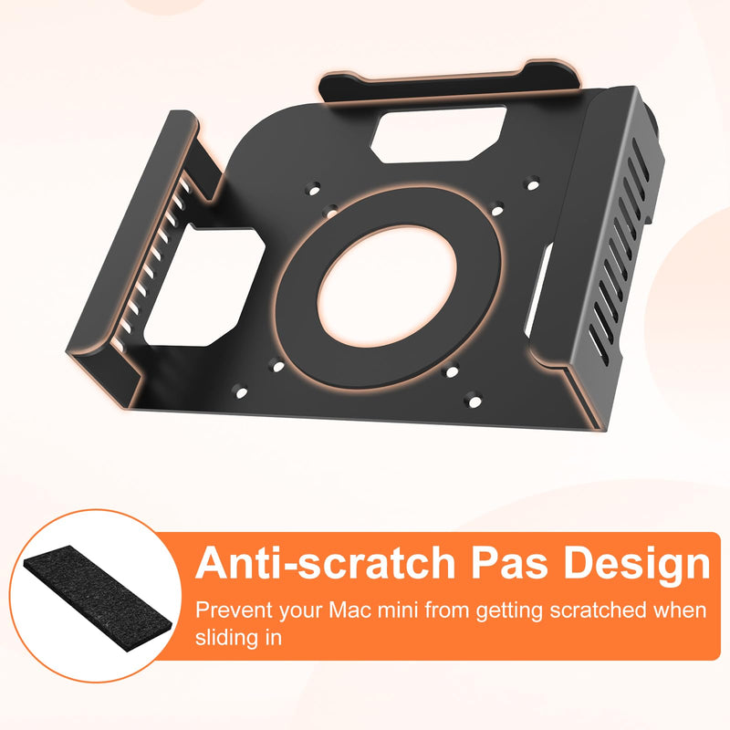 Mount for Mac Mini M1 M2 VESA Monitor/Wall/Under Desk Mount for Mid 2011 to 2023 M1 M2 Anti-Scratch Metal Bracket Compatible with Mac Mini CPU with Remote Holder Black