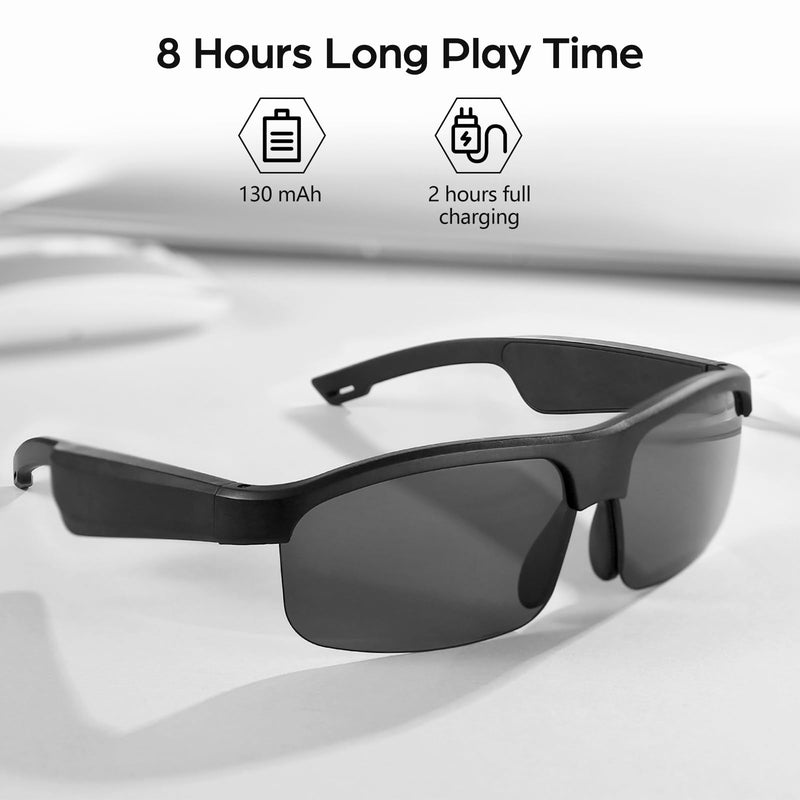 Smart Glasses, Polarized Bluetooth Sunglasses with Speaker, Voice Assistant, Open Ear, UV Protection Outdoor Audio Glass Black Frame-Black Lens-Style2