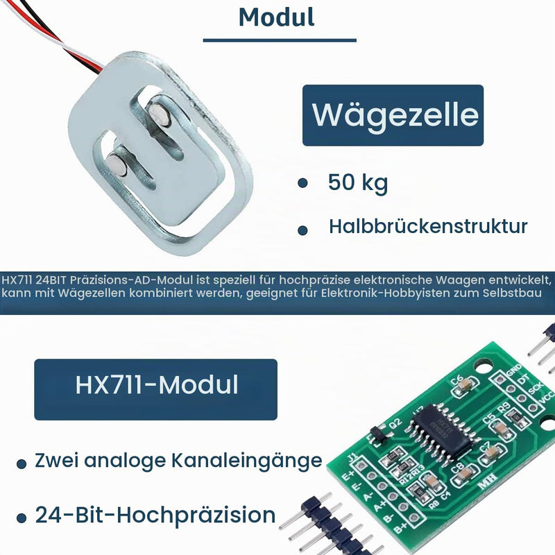 2 Sets Load Cell 50kg Weight Sensor Body Weight Half Bridge Human Body Scale Strain Gauge + HX711 24Bit Amplifier AD Weighing Module Microphone Sensor Module (Blue)