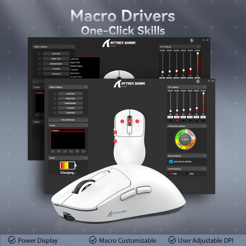 x Attack Shark X3 Wireless Gaming Mouse, 49g Ultralight, PixArt PAW3395 26000 DPI, Bluetooth/2.4Ghz /Wired Tri-Mode, 200Hrs Rechargeable Battery, Kailh GM8.0 Switch for PC/MAC/Win - White