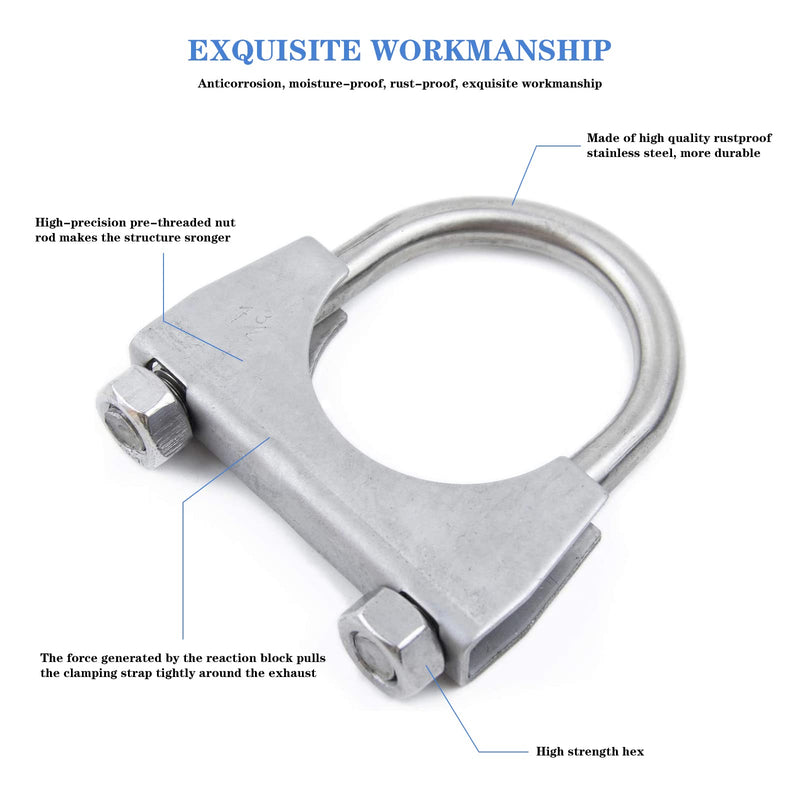 RP Remarkable Power, Stainless Steel U-Bolt Muffler/Exhaust Clamp (1.75") 1.75"