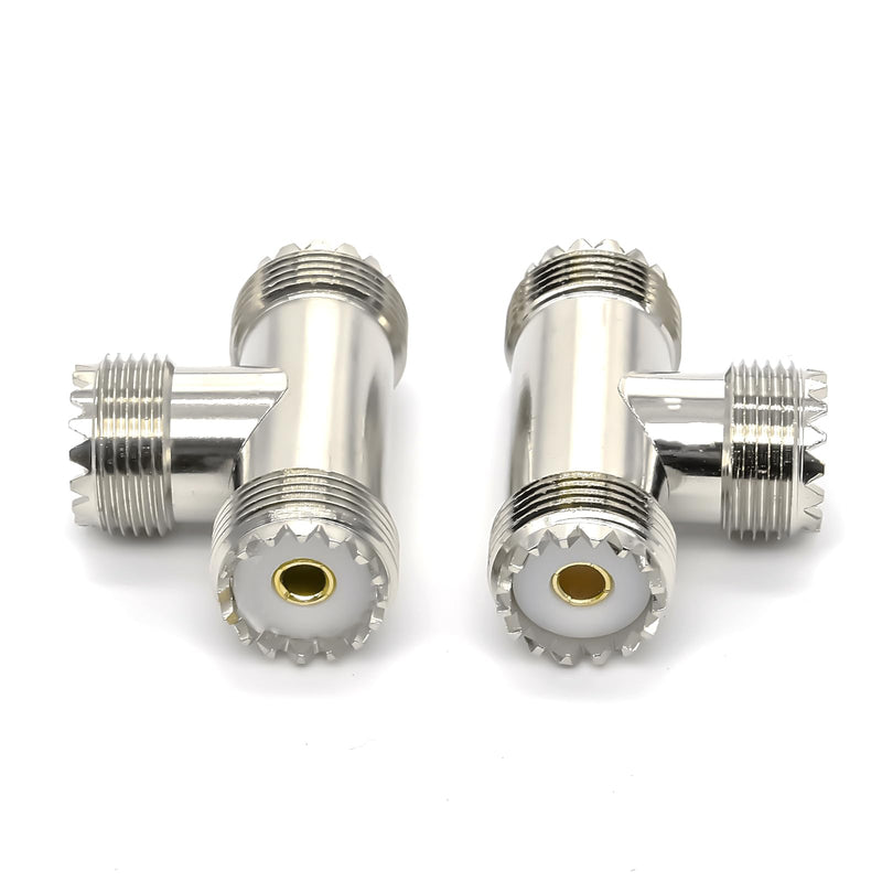 2PCS UHF PL259 Antenna Adapter SO239 Tee Connector, 3 Way UHF Splitter Coax Adapter, UHF Female to Dual Female T Shape Splitter Low Loss Connector Adapter for CB radio scanner,Coaxial cable,Video