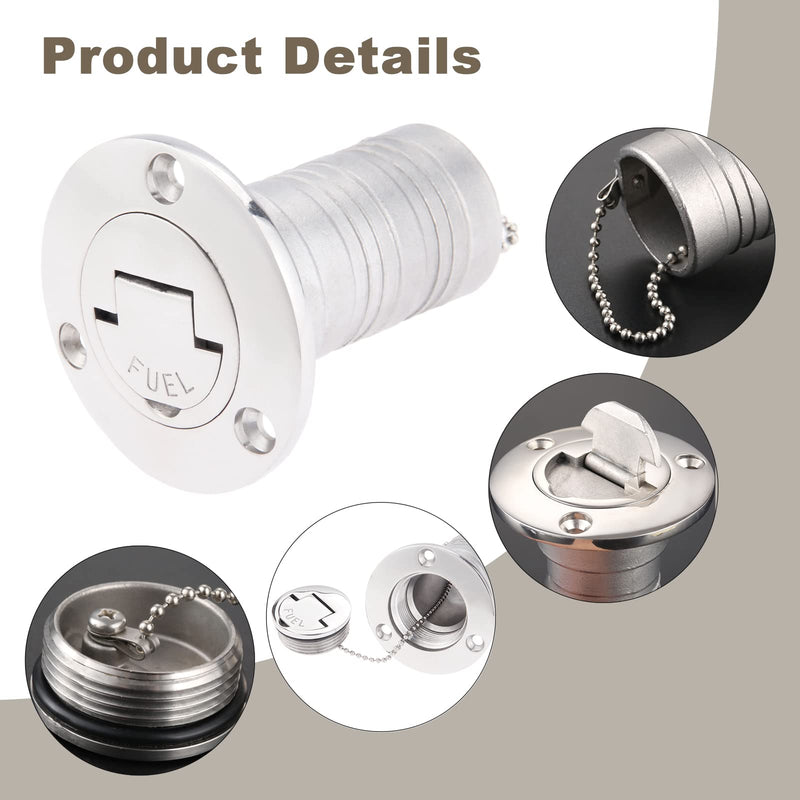 Boat Deck Fuel Filler, 1-1/2"(38mm) Steel Marine Gas Fill with Keyless Cap Hardware for Yacht Caravan RV Trucks Tractors and Trailer Fuel/Gas/Water/Waste Tanks
