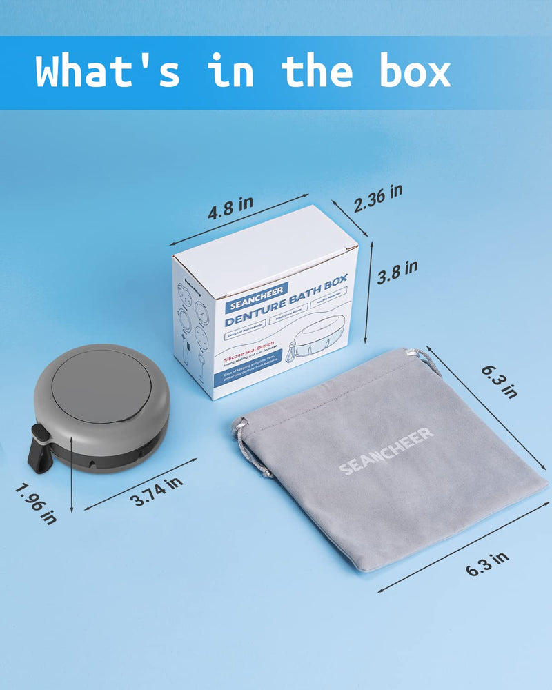 SEANCHEER Dental Box | Denture Box | Braces Box | Denture Box | Dental Rail Box with Washing Basket, Prosthesis Toothbrush and Mirror for Dentures | Bite Splint | Grinding Splint | Grey