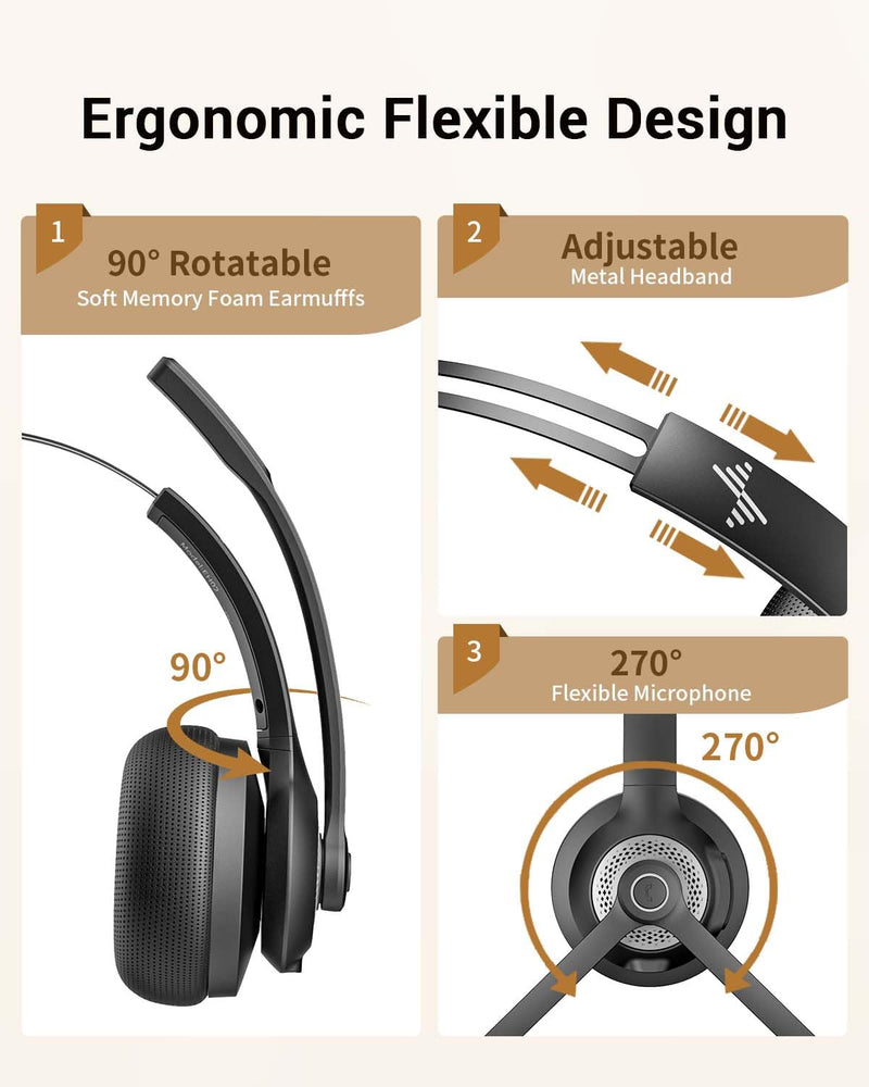 Wireless Headset with Microphone - Bluetooth V5.2 Headphones with USB Dongle & Mic Mute for PC/Computer/Laptop/Call Center/Zoom/Online Class/Trucker - Bluetooth Headset, Black, EH06U