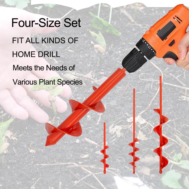 MAXCCINO Auger Drill Bit for Planting Set of 4, Garden Ground Earth Spiral Drill Bit for 3/8" Hex Drive Drill, for Post Hole Digger Bulb Bedding Digging Plant Rapid Planter