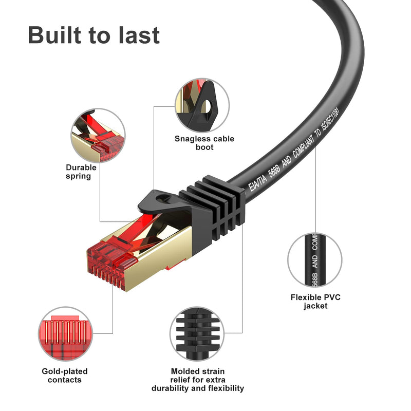 Cat6 Outdoor Ethernet Cable 100ft,Outdoor Shielded Grounded UV Resistant Waterproof Buried-able Network Cord Compatible for Ca6/Cat5/Cat5e,for Game,Router,LAN,TV