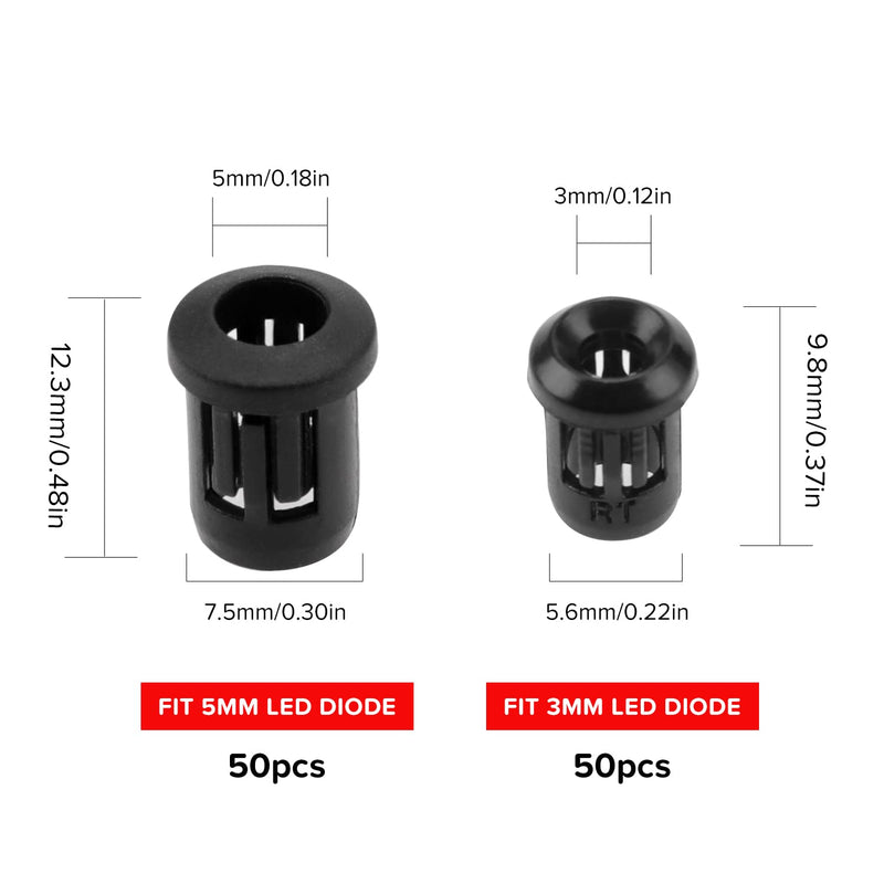 YIXISI 100 pieces 3/5/8/10 mm LED plastic clip holder, plastic diode holder, plastic diode holder clip, black 3/5/8/10 mm - 100 pieces