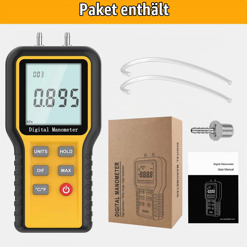 Differential Pressure Gauge Gas Pressure Gauge Dual Port Professional Pressure Gauge Air Pressure Meter 12 Selectable Units Differential Pressure Gauge with Battery & Backlight HVAC Yellow (12 units)