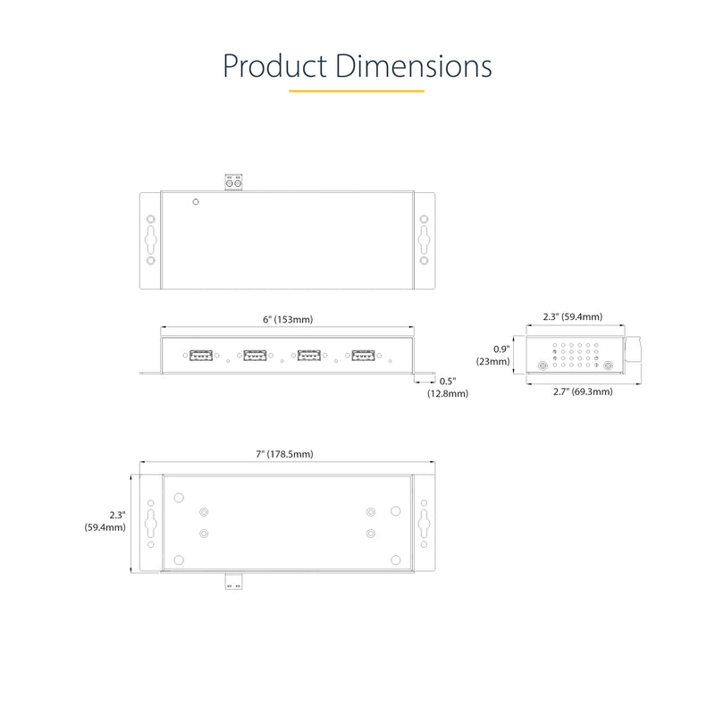 StarTech.com 4-Port Industrial USB 3.0 5Gbps Hub, Rugged USB Hub with ESD Protection, DIN/Wall/Desk Mountable USB-A Hub, USB Expander w/Locking Ports, Heavy Duty - TAA