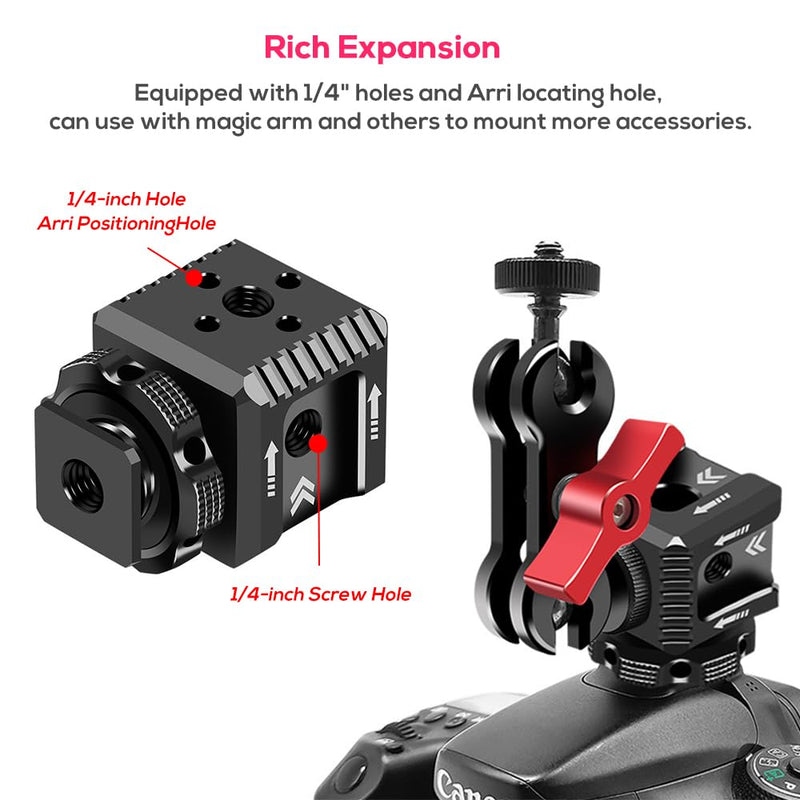 Triple Cold Shoe Mount Bracket, Camera Hot Shoe Mount Adapter with 1/4" Screw Holes for Flash Light Monitor Video Mic Compatible with Canon Nikon Camera Camcorder