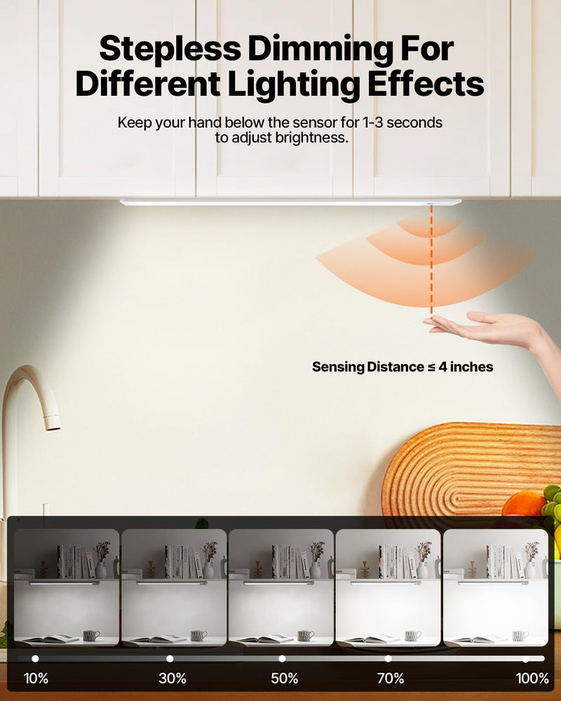 16 Inch Under Cabinet Light, Hand Wave Sensor 83 LED Indoor Cabinet Lighting, USB Rechargeable Cordless Closet Light, Stepless Dimming Under Counter Light for Kitchen, Shelves, Bedroom, 2 Pack 16 inch White Light-Hand Wave