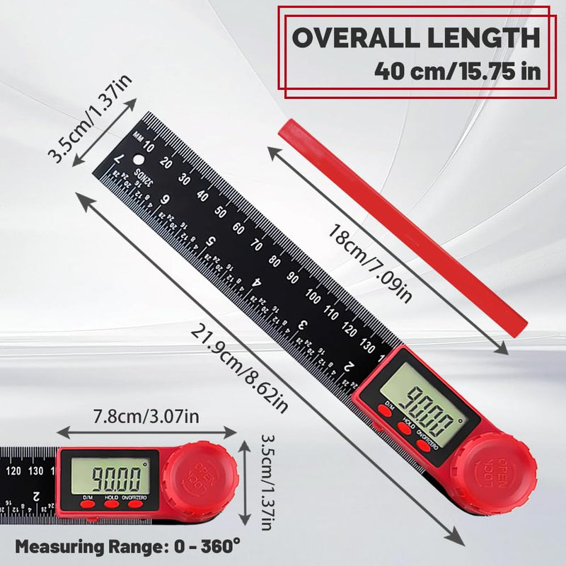flintronic Digital Protractor, 2-in-1 Digital Protractor with LCD Display, 360° Angle Measuring, Hold and Lock Function, for Woodworking Measurement, Construction Repairs, 400 mm Style-B ABS