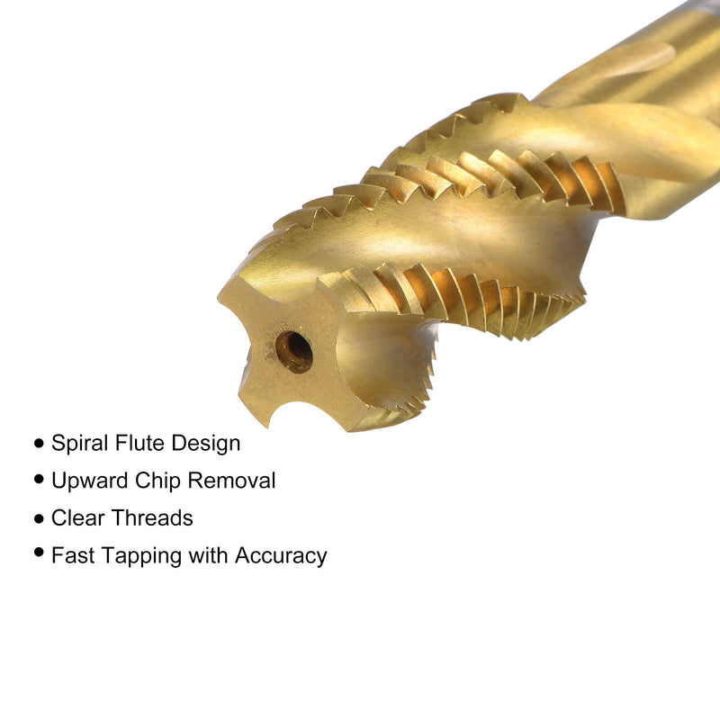 sourcing map Tap with Spiral Groove M16 x 2 High Speed Steel Titanium Coated Machine Tap 4 Flute Thread Cutting Tool H2 Tolerance