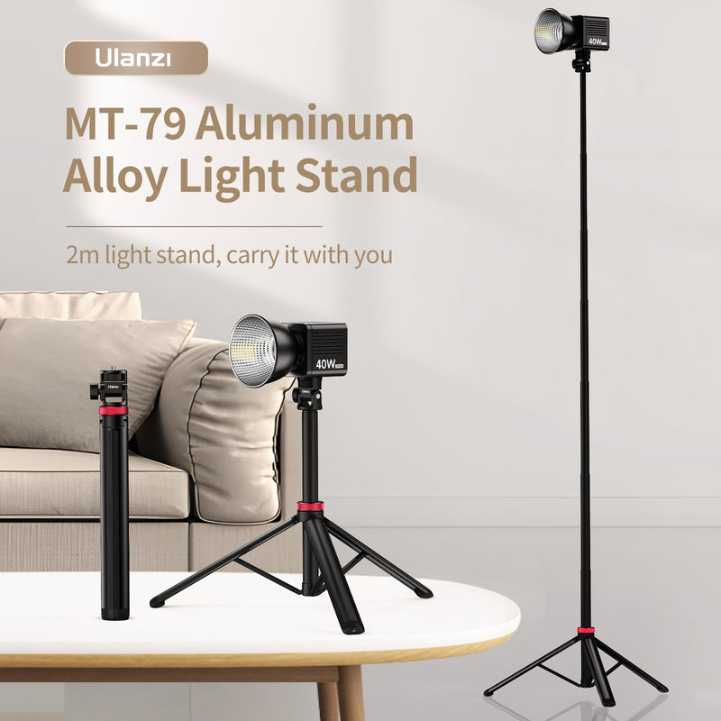 VIJIM MT-79 Extendable Photography Light Stand, 81" Portable Adjustable Light Tripod with 1/4" Screw, 360° Ball Head Camera Phone Tripod for Continute Output Lighting, Strobe Light, Webcams, Cameras