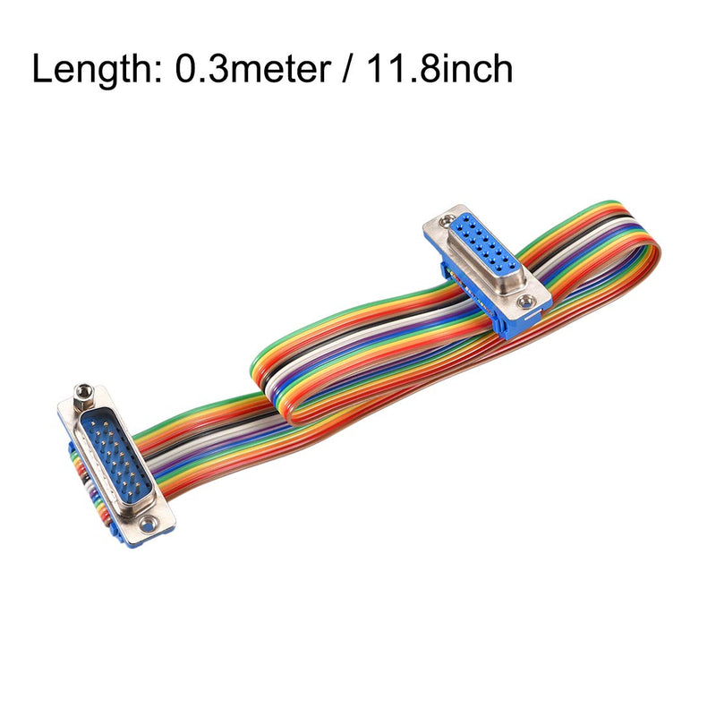 uxcell® IDC Rainbow Wire Flat Ribbon Cable DB15 Male to DB15 Female Connector 2.54mm Pitch 11.8inch Length
