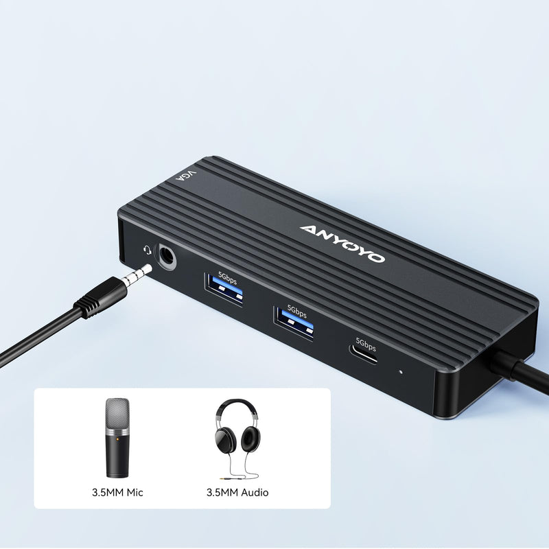 ANYOYO USB C Docking Station Dual HDMI Monitor Adapter 8-in-1 USB C HUB 3 Monitors Adapter with 4K HDMI +VGA +PD100W+Audio Laptop Docking Station for Dell/Lenovo/HP/Samsung/ASUS (Black) Black