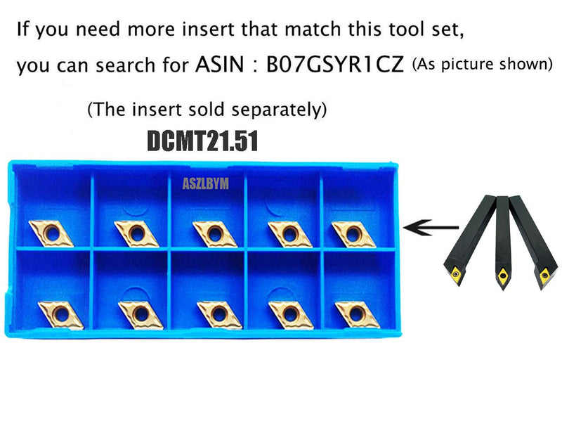 3PCS 1/2" CNC Lathe Carbide Turning Tools Indexable Holder Set SDNCN1212H07 + SDJCL1212H07 + SDJCR1212H07 with 3PCS DCMT21.51 Indexable Carbide Turning Insert