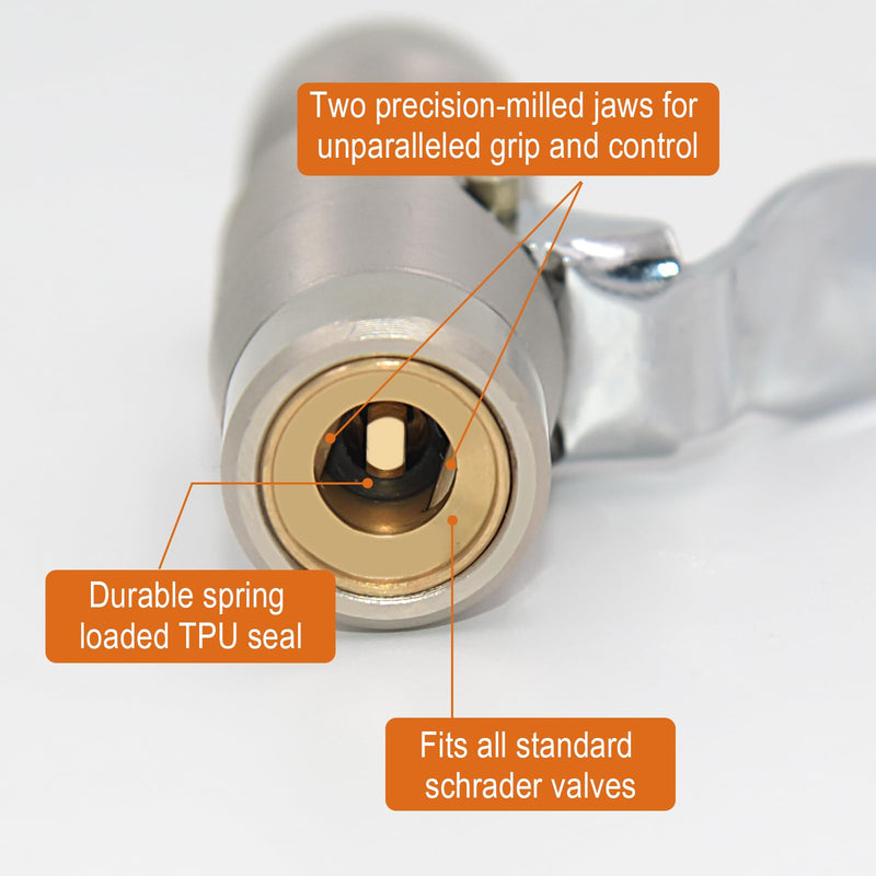 Locking Air Chuck - Two Steel Jaws Tire Air Chuck Lock onto Any Schrader Valve - 1/4" F-NPT Tire Chuck Rated to 150 PSI - Closed Flow Close Flow