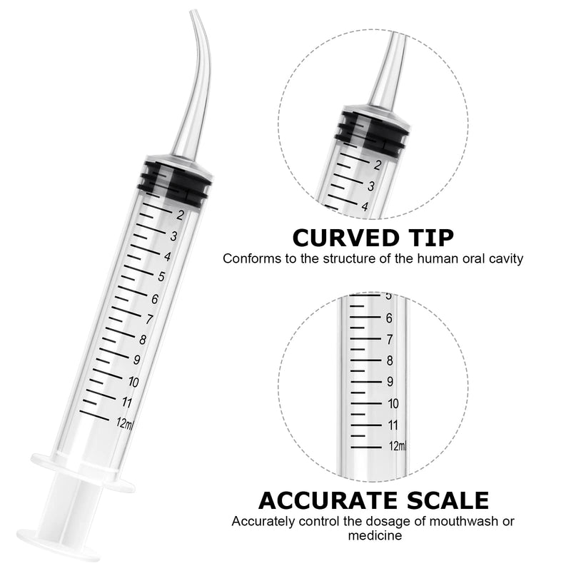 JETOP Pack of 6 dental syringes, 12 ml dental irrigation syringe with measure, syringe with curved tip for dental care, pet care, adhesive filling