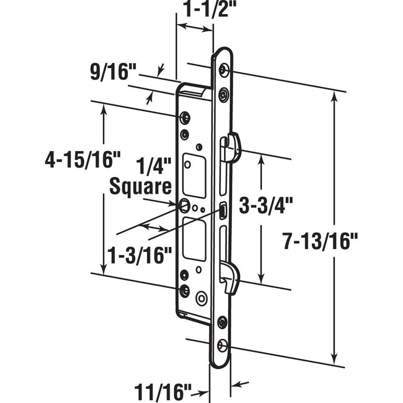 Prime-Line E 2192 7/32 in. Square Drive Multi Point Sliding Door Mortise Latch (Single Pack)