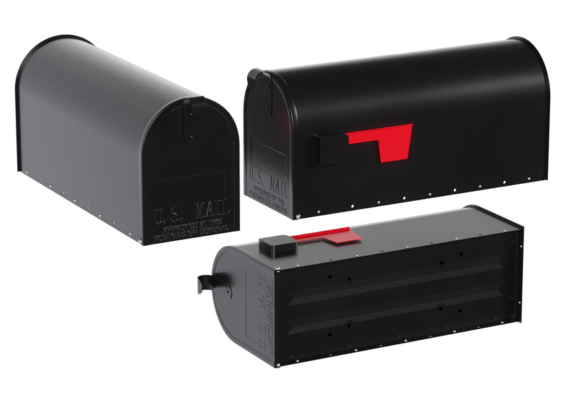 Post Mount Mailbox with Durable Aluminium Flag - Medium Capacity, Black, Galvanized Steel - 6.92 in. W x 8.87in. H x 20.05 in. L - Heavy Duty Metal Mailbox Powder-Coated Black - Medium
