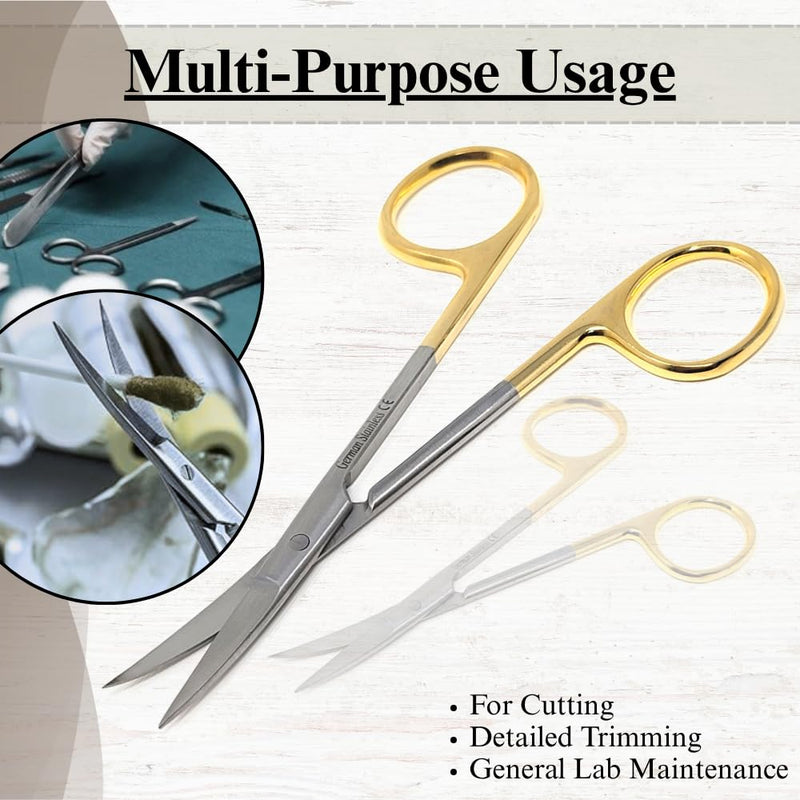 Premium Iris Scissors Micro Dissecting Scissors Curved 4.5" with Fine Sharp Blades Made of Stainless Steel Medical Surgical Tools (Gold Handle) Gold Handle