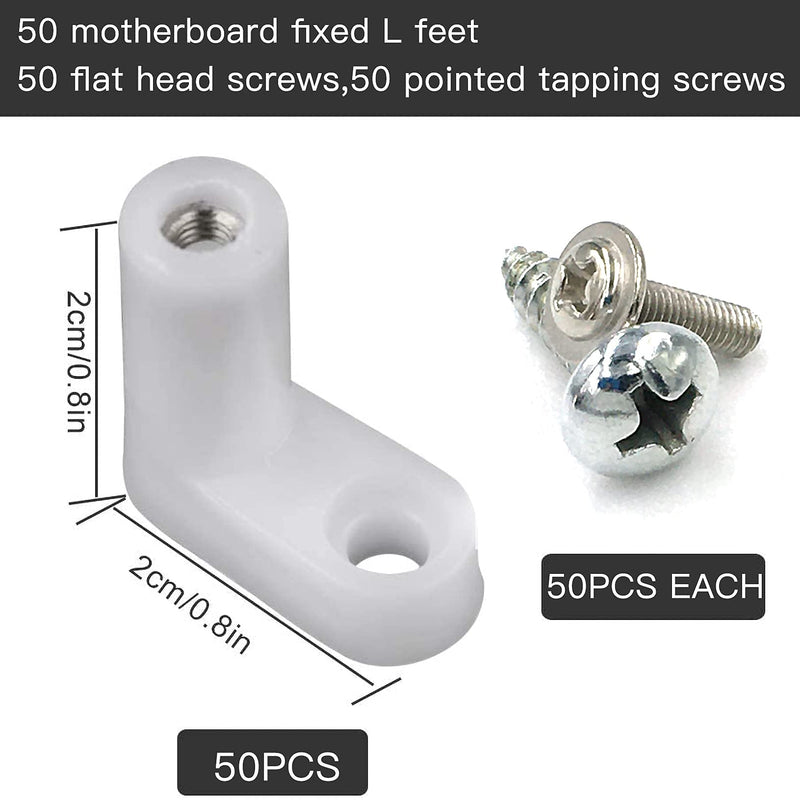 2 cm L Type Plastic Arcade Gaming PCB Board Mounting Feet White Motherboard Spacers, Board Feet Stand with Screws 50 Sets, Lewttyer
