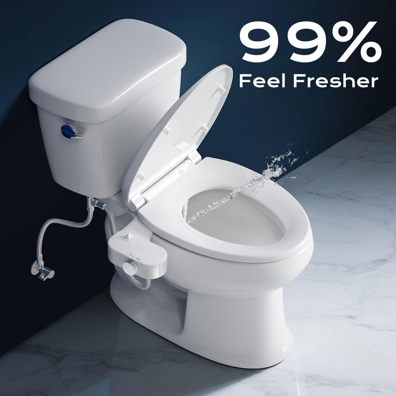 Bidet Toilet Seat Attachment with Rear and Feminine Wash, Bidet Attachment for Toilet with Self-Cleaning and Adjustable Bidet Sprayer & 21°Angle Control (Chrome) Chrome