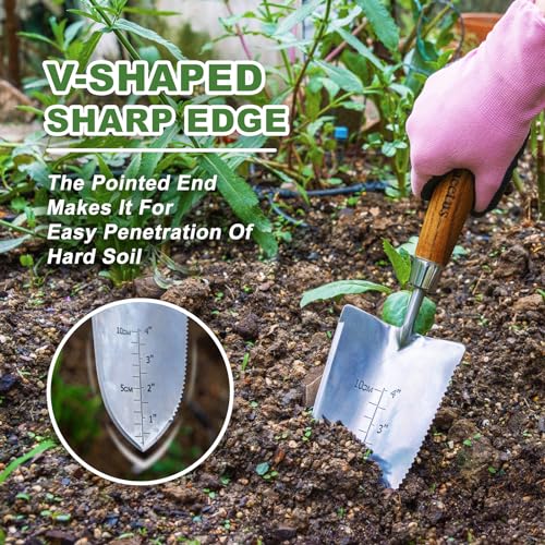 Haliaeetus Serrated Edge Garden Trowel, 39.3'' Garden Edger with Serrated Edge for Easily Hacking Through Dirt and Weed, Hand Edger with T-Grip Offer Comfort and Control, Stainless Steel Lawn Edger